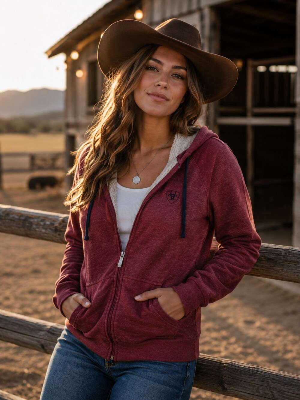 Ariat REAL Sherpa Full Zip Hoodie Jacket Women’s Medium Cozy Western Ranch
